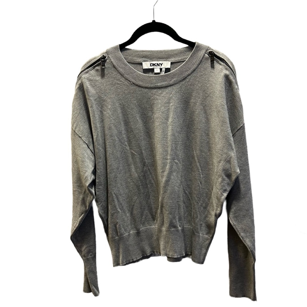 DKNY Grey Crewneck Sweater with Shoulder Zips